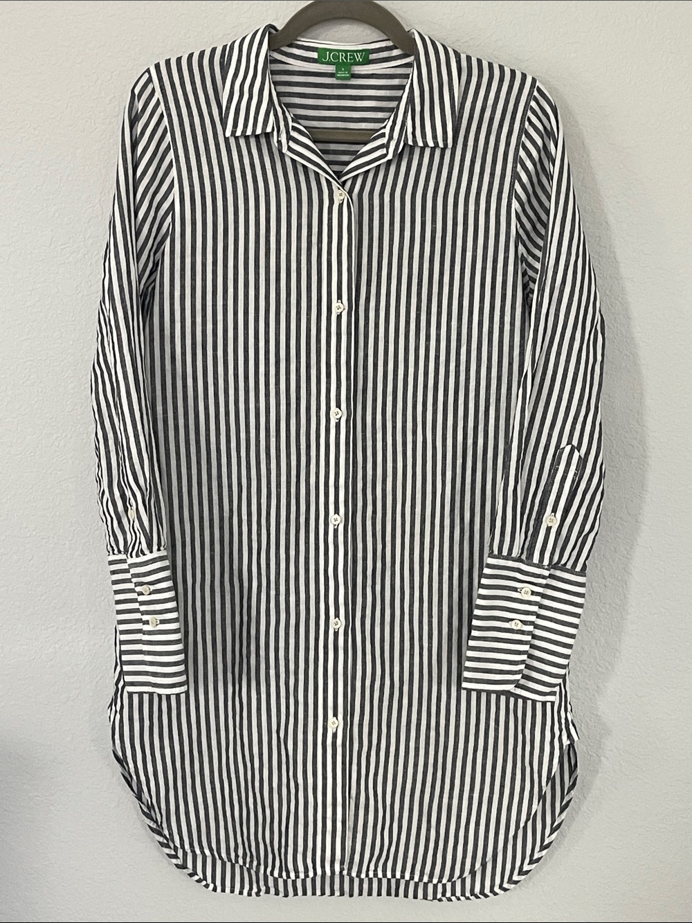 J.Crew Women’s S Linen Cotton Striped Button Down Tunic Shirt Black White